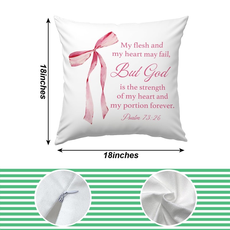 KongMoTree Pink Coquette Bow Christian Pillows Covers, Christian Gifts for