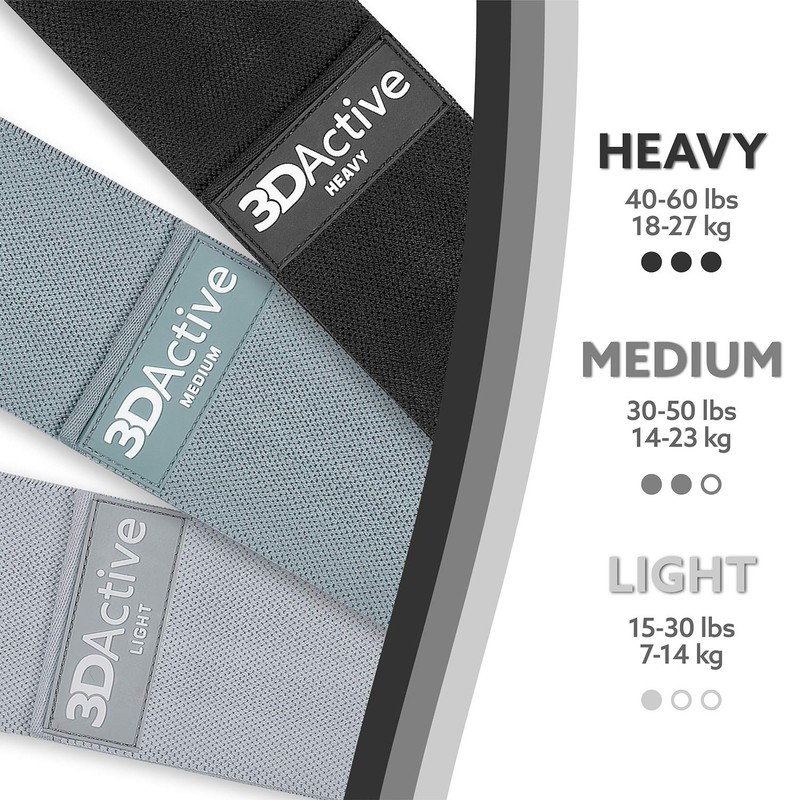 3DActive Fabric Resistance Bands for Legs and Butt. Wide Non-Slip