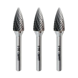SG-5 Double Cut Tree Shape Tungsten Carbide Rotary Burr with 1/4" Shank for Die Grinder and Drill,3PCS