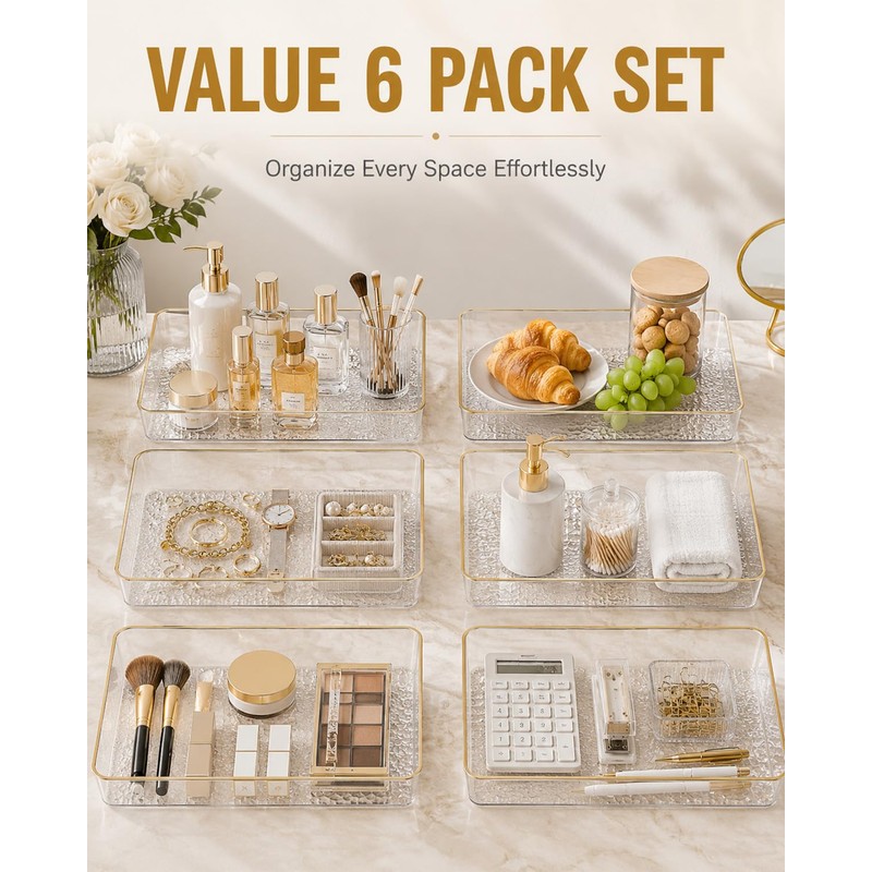 Clear Acrylic Tray, 6 Pack Acrylic Serving Trays Deep Serving