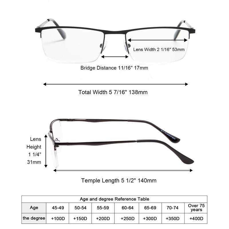 Eyekepper Qualität Halbrand Metall Lesebrille mit Federscharnier in Schwarz +0.75