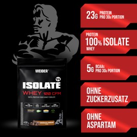 Weider Isolate Whey 100CFM (420g) Schokoladengeschmack, 23g Protein 100% Isolat Whey von Isolac® /Portion, mit Verdauungsenzymen Digezyme®, ohne Zuckerzusatz, ohne Aspartam, fettarm, 14 Portionen