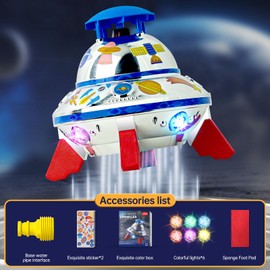 UFO Water Sprinkler Toy - Outdoor Summer Water Rocket with LED Lights & 360°Rotation & Hydraulic Spray | Water Toy Backyard Lawn Birthday Gift for Ages 3-12, STEM Educational Toy + DIY Stickers