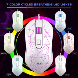 MageGee G6 Wired Gaming Mouse, Ergonomic USB Optical Mouse with 7 Colors Breathing LED Backlit, 6 Adjustable Speed Levels from 600 to 3200 for Laptop PC Computer Games & Work, Black