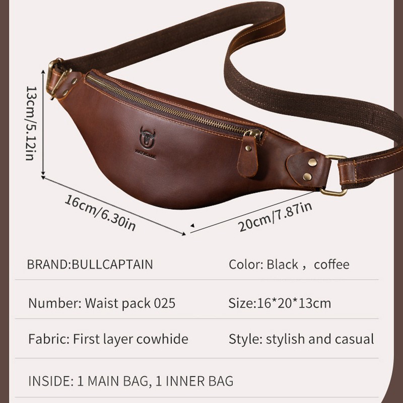 Genuine Leather Waist Pack Vintage Fanny Pack Men Cowhide Crossbody