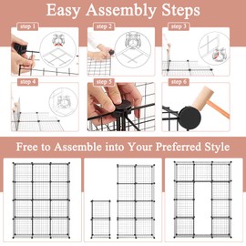 NAFORT Wire Cube Storage System, DIY Metal Grid Cube Storage Organizer with Durable Frame, Sturdy Connectors, 8-Cube Modular Grid Shelves for Books, Potted Plants, Bags, Shoes, Clothes & Coats