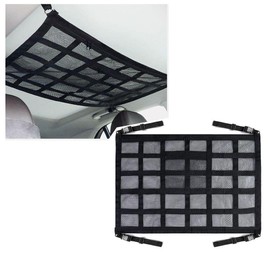 Ronluuu Car Ceiling Cargo Net Pocket, 78cm×53cm Strengthen Load-Bearing and Droop Less Mesh Organizer, Double-Layer Adjustable Buckle Roof Cargo Net for Long Travel Road Trip