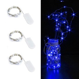 HDSHIMAO Pack of 3 Sets LED Starry String Lights with 10 Micro LEDs on 3.3ft(1m) Copper Wire, Fairy Lights Battery Powered by 2X CR2032(Incl), for Wedding or Christmas Party Table Decorations (Blue)
