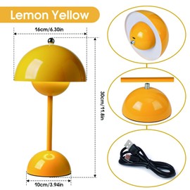 Gevvnss Modern Flowerpot Cordless Table Lamp,3 Color Stepless Dimmable Mushroom Light,Portable Bedside LED Desk Lamp,Perfect for Bedroom(Yellow)