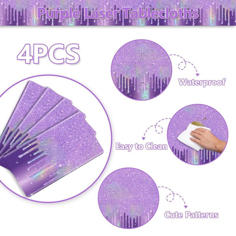 APUXXJUPA 4 Pack Shiny Purple Tablecloths, Laser Purple Table Cover