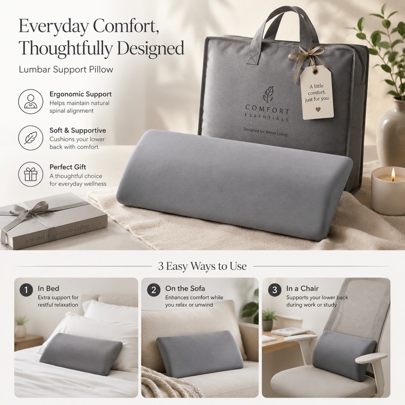 Lumbar Support Pillow for Sleeping – Memory Foam Waist Cushion