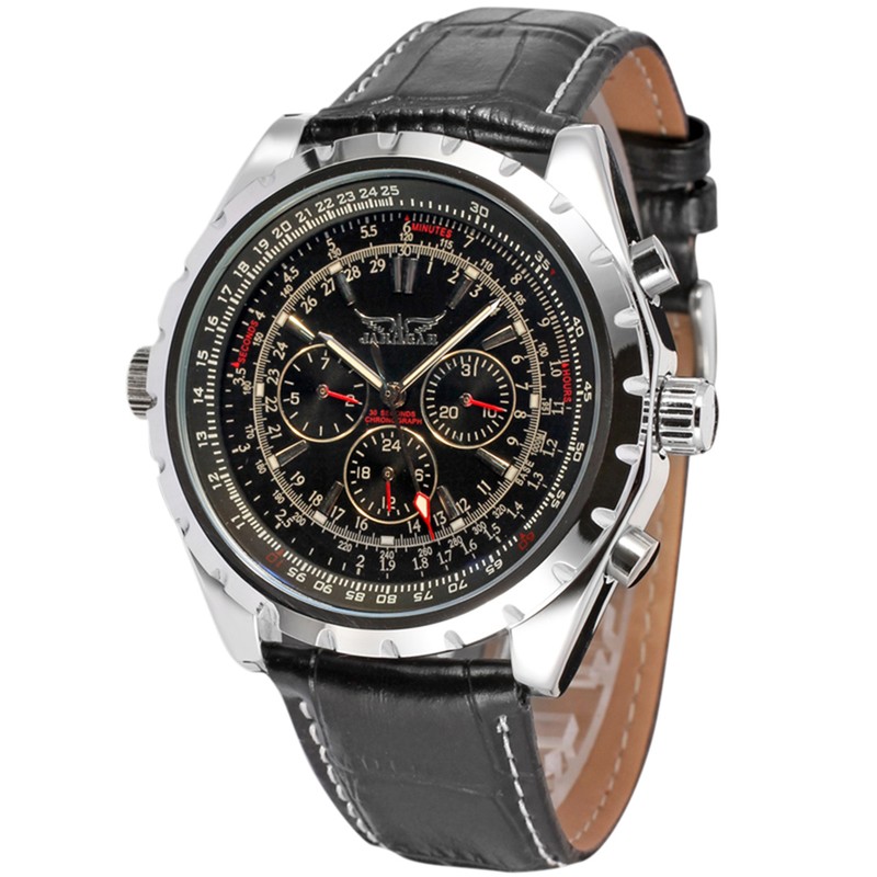 Men's Automatic Mechanical Watch with Leather Strap Fashion Wristwatch Calendar