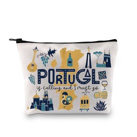 Portugal Vacation Travel Gift Portugal Bachelorette Party Gift Portugal Is Calling I Must Go Travel Makeup Bag (Must Go Portugal Bag CA)