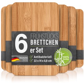 bonsport Set of 6 Breakfast Chopping Boards Made of Bamboo Wood, 22 x 14 x 0.8 cm