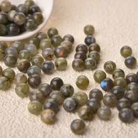 100PCS Natural Stone 6MM DIY Agate Round Loose Gemstone Smooth Beads with Hole for Necklace Bracelets Earring Making with Free Crystal Stretch Cord（Labradorite）