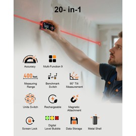 WELLRAY Dual Laser Measuring Tool Aluminum Shell Bi-Directional 400 Ft-in Magnetic Lazer Measurement Rechargeable Laser TapeMeasure Large LCD Digital Tape Measure with Electronic Level Bubble