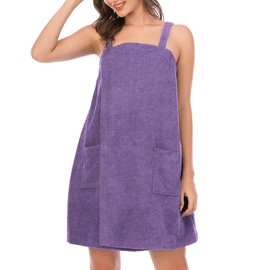 Jamron Women's Adjustable Towel Wrap Bathrobe with Headband for Sports, Shower, Spa & Beach Cover Ups Purple XL