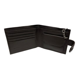 Men's Leather Wallet, Zip Closure, Multiple Card Slots, RFID Blocking, Security Chain, 11 x 9.5 cm (Brown)