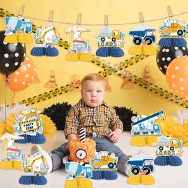 Kreatwow Construction Party Centerpieces Construction Honeycomb Blue Construction Birthday Table Decorations for Boy Construction Zone Party Decor Dump Truck Crane Excavator Supplies for 1st Birthday