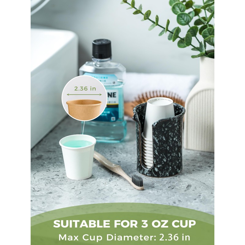 YHOJOY Bathroom Cup Dispenser 3 Oz, Ceramic Bathroom Cup Holder