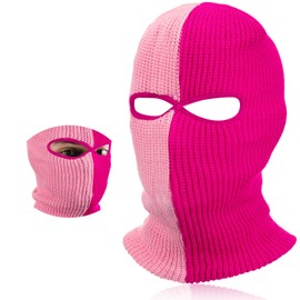 BBTO Ski Mask Balaclava Full Face Cover 2 Hole Balaclava Winter Knitted Balaclava for Outdoor Sports(Pink and Rose Red,Classic Style)