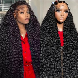 VIULKY 30 Inch 13x6 Deep Wave Lace Front Wigs Human Hair 200% Density Curly Human Hair Wig for Women Natural Black Color HD Transparent Lace Glueless Frontal Wigs Human Hair Pre Plucked