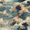 Vintage Ocean Wave Wallpaper, Japanese Art Inspired Seascape Wallpaper