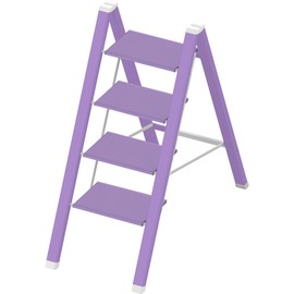 Lightweight Folding Step Ladder Household, Aluminum 4 Step Ladder Foldable for Home, Sturdy Step Stool for Adults 330 Lbs - Purple