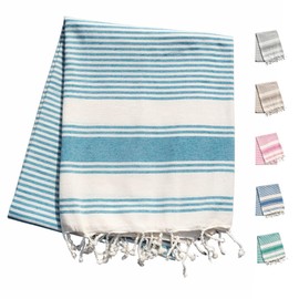 Large Beach Towel Made of Cotton or Pareo Beach Towel Large Anti-Sand 200 x 140 cm - Fouta XXL Picnic Blanket Beach Blanket Soft Absorbent and Lightweight (Light Blue)