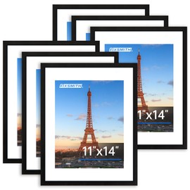 FIXSMITH 11x14 Picture Frame Bulk-6 Pack, Photo Frame with HD Plexiglass, Display Pictures 8x10 with Mat or 11x14 Without Mat, Black Picture Frames Collage Wall Decor