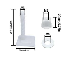 Generic 2 Pairs Great Square White Plastic Toilet Seat Hinge Bolt Screw for Top Mount Toilet Seat Hinges,with Plastic Nuts and Washers Parts Kit(Screw Outside Diameter:39mm/1.53in)