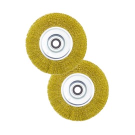 OSFTBVT 6" Bench Wire Wheel Brush Coarse Crimped Steel Wire 0.012" with 5/8" Arbor for Bench Grinder Brass Coated 2pcs