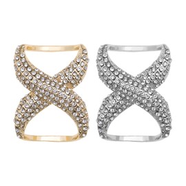 EMSea 2PCS X-Shape Rhinestone Scarf Buckle Neckerchief Holder Ring Silk Scarf Clasp Blouse Clip Wrap Clamp Shawl Holder Clothes Decoration Supplies for Women