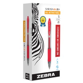 Zebra Pen Sarasa Gel Retractable Pens, Red, 12 Pack