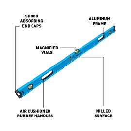 OX Trade 6.5 Foot Level Box Beam - Aluminum Body 78 Inch Level - Magnified Vials with Shock Absorbing End Caps - Soft Grip Handle 6.5 Foot Levels for Carpenter Construction Leveler Tool