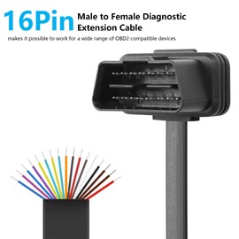 CERRXIAN 3.2FT OBDII OBD2 rechtwinkliges 16-poliges Verlängerungs-Flachkabel, Stecker auf Buchse, OBDII-Scan-Tool, Diagnose-Verlängerungskabel, Konvertierungsadapter (100cm/3.2ft)