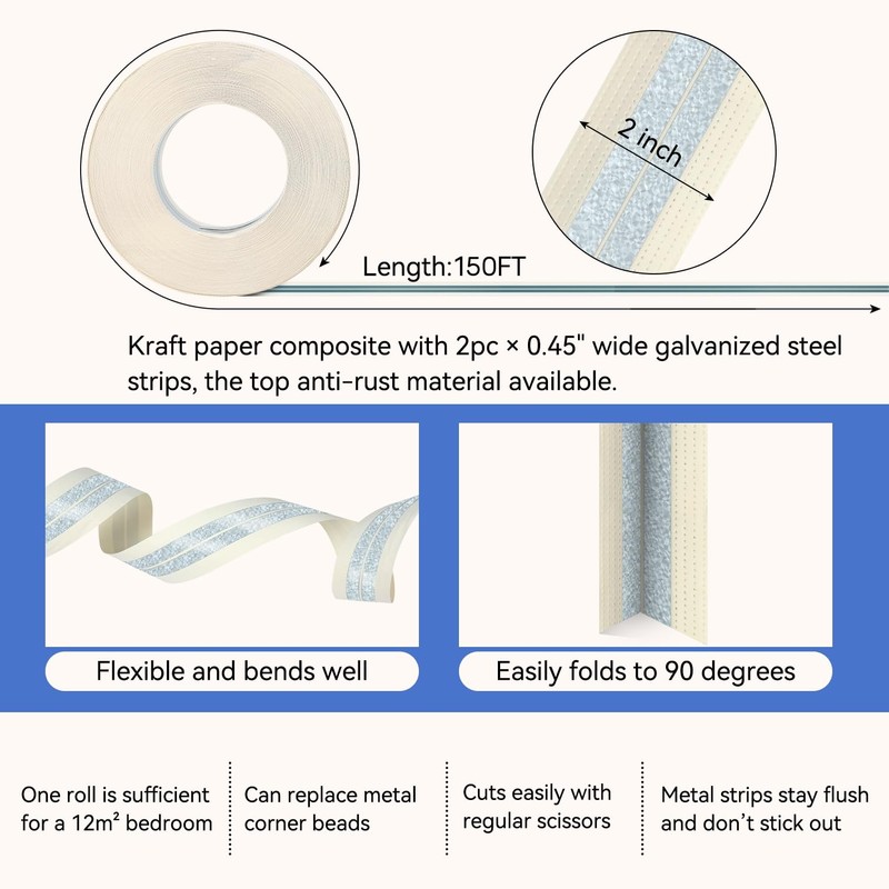 UNRUNFO Drywall Corner Tape - Inside Corner Drywall Tape Metal