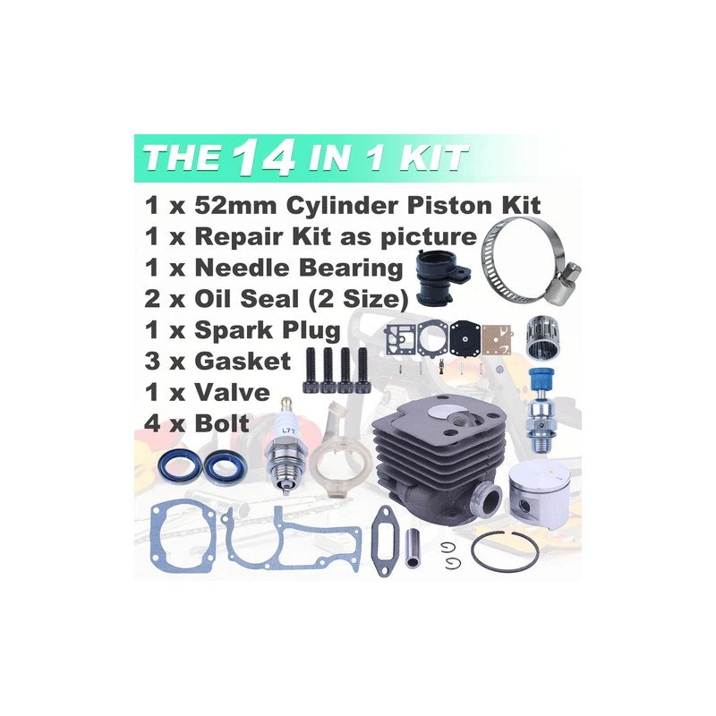 Adefol 52mm Cylinder Piston Kit for Husqvarna 372XP 371 365