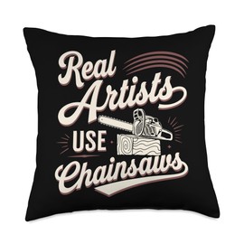 Chainsaw Carving Wood Sculpting Artisan Timber Art Throw Pillow