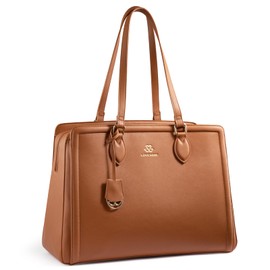 LOVEVOOK Laptop Tote Bag for Women, 15.6 Inch Waterproof PU Leather Work Bag, Professional Computer Bags Business Office Work Briefcase Handbag Purse Shoulder, Office Gifts for Women, Brown