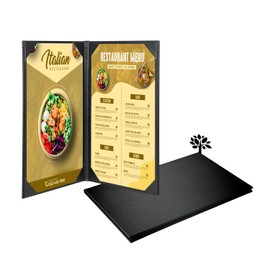 Leather Menu Covers Holders with Strong Wood Inside for 8.5 X 14 Inch, Double View Leather Menu Holder for Wine List, Drinks, Cafes, Bar, Hotel,Cocktail(8.5" X 14"/2 View-Book Style/1 Pack)