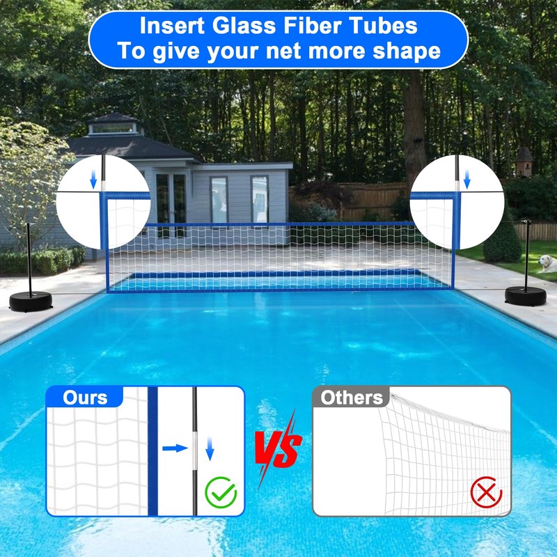 Alpcouts Pool Volleyball Net Set with Lights, Solar Powered Portable