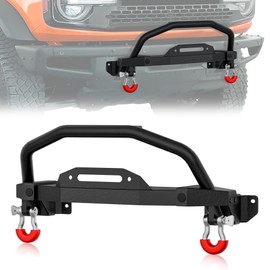 YZONA Front Bumper Bull Bar with Winch Plate & D-Rings Compatible with 2021 2022 2023 2024 Ford Bronco 2/4 Door (ONLY fit Steel Modular Front Bumper), Heavy Duty Steel Winch Mount Brush Guard(Black)