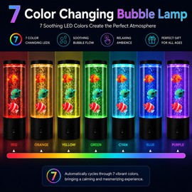 Handsbrain Mini Bubble Fish Lamp, 7 Color Changing Mood Light with 3 Fish