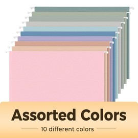 SUNEE Hanging File Folders, 50 Pack Letter Size Hanging File folders with 1/5-cut Tabs, Stay Organized for Your Home and Office Bulk File, Documents and Paper, 10 Pastel Colors