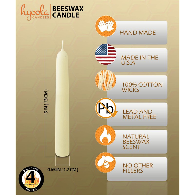 Hyoola 6" Beeswax Taper Candles 12 Pack - Handmade, All