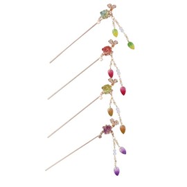 Leadigol 4PCS Rhinestone Flower Hair Stick,Crystal Hair Clip Retro Hair Pin Chinese Style Chopsticks Alloy Flower Hairpin for Women