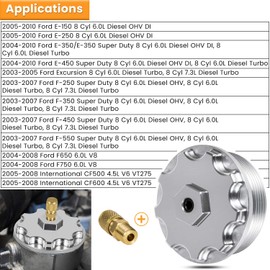 Fuel Filter Cap For Ford 6.0L Powerstroke Diesel 2003-2007 F250 F350 F450 F550 F650 F750 Excursion E150 E250 E350 E450 With Fuel Pressure Port Aluminum Silver