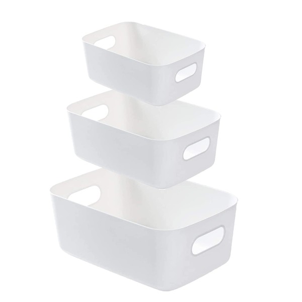 Aufbewahrungsbox aus Kunststoff, 3 Pcs Organizer mit Griffen Weiß, Aufbewahrungskorb