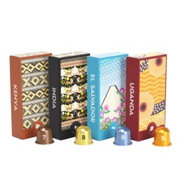 Atlas Coffee Club Espresso Pods – Medium Roast Variety Pack, 40 Aluminum Capsules Compatible with Nespresso Original – Kenya, El Salvador, India & Uganda – Intensity 7–9